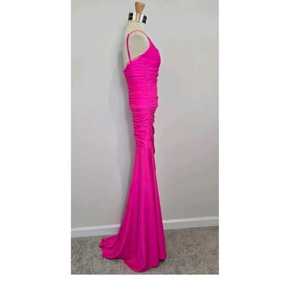 Jamie Formal Cowl Neck Mermaid Dress  NEON PINK / M (739) - Picture 3 of 6